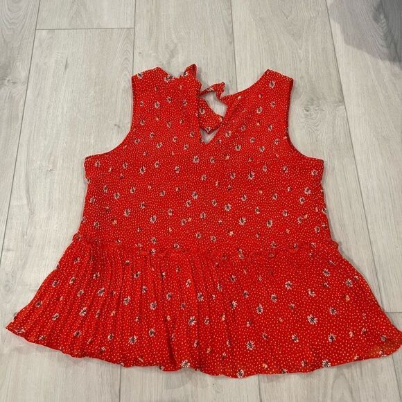 Zara trf collection pleated peplum shirt ORANGE WHITE size L - Picture 2 of 7